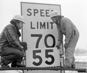 The National Maximum Speed Law lowering the maximum speed limit to 55 MPH was signed into law by President Nixon today in 1974 in response to the 1973 oil crisis and became